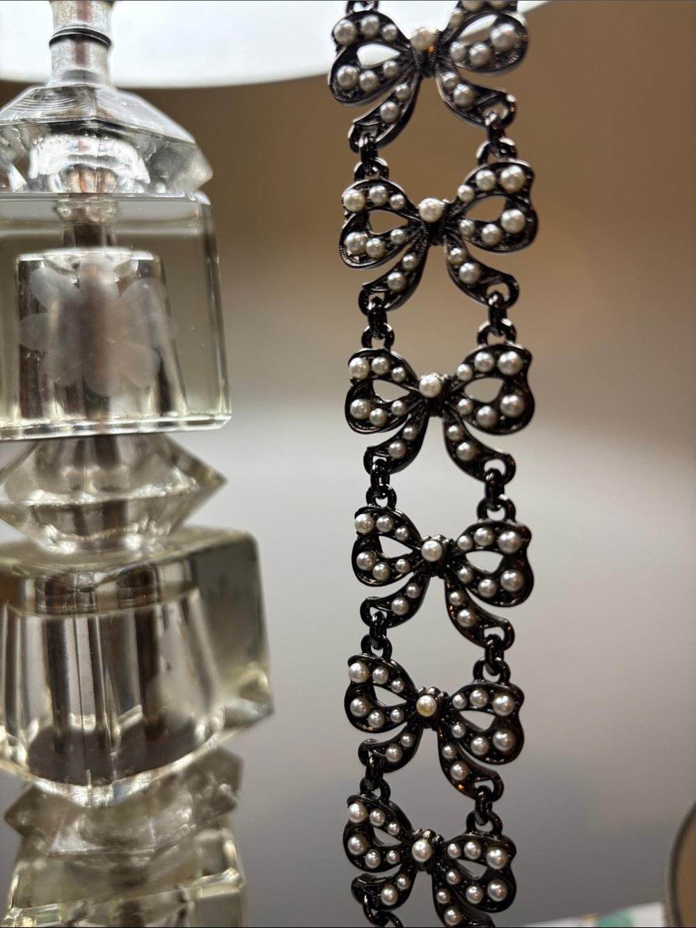 Babylone of Paris Bows Faux Pearls Black Laquered Base Metal Bracelet